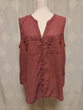 Gap Sleeveless Red Polka Dot Print V-Neck Women's Top 100% Cotton Size XL Casual